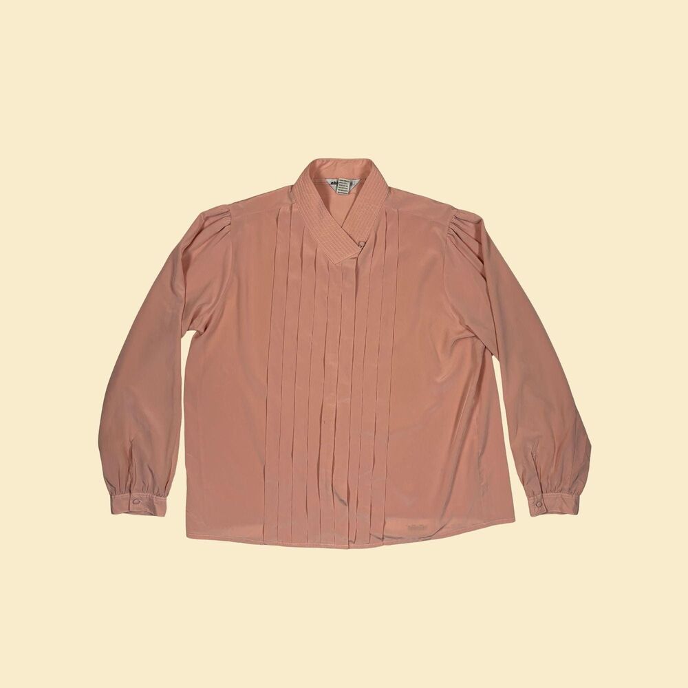 1970s pastel pleated blouse by Objectives for Women, size 42 vtg womens shirt